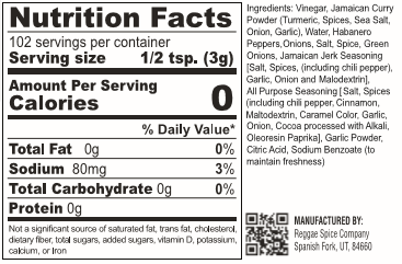 jamaican curry jerk nutrition facts