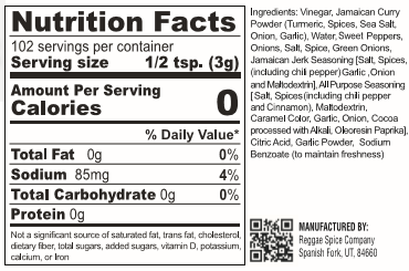 jamaican curry jerk nutrition facts