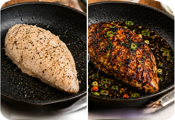Plain salt and pepper chicken compared with jerk-marinated chicken